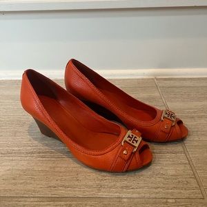 Orange Tory Burch wedges